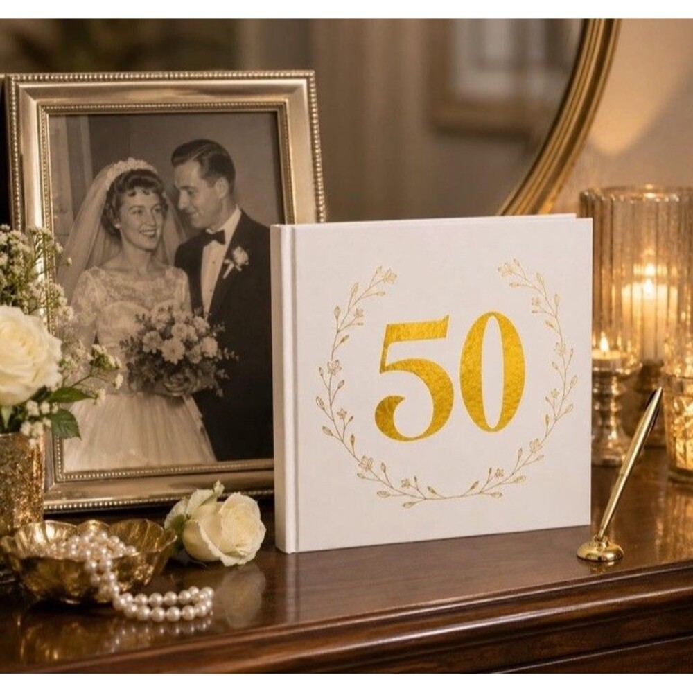 50th Birthday Or Anniversary Guest Book Or Scrapbook With Pen ~ 32 Blank Pages